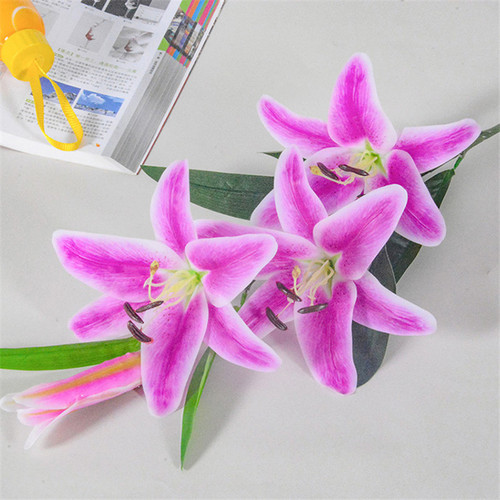 Simulation lily flower single film feel 3 heads 4 heads lily wedding home photography decoration fake flower manufacturer wholesale