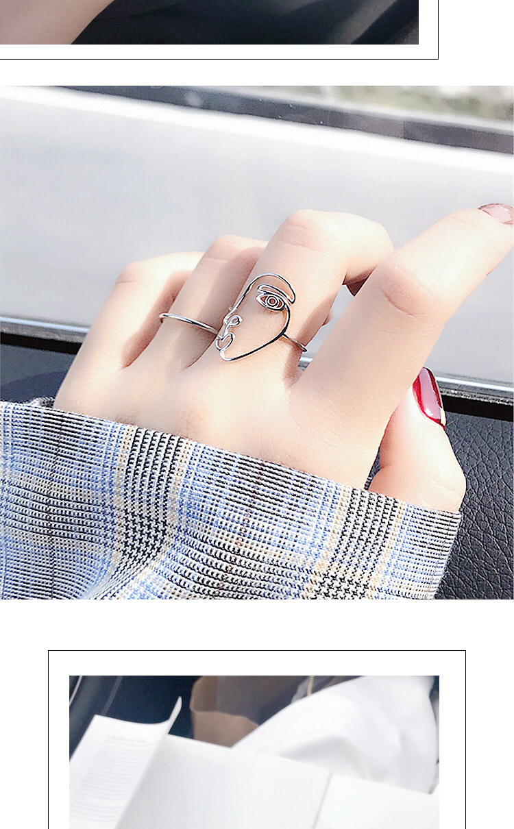 Simple S925 Sterling Silver Line Face Ring display picture 4
