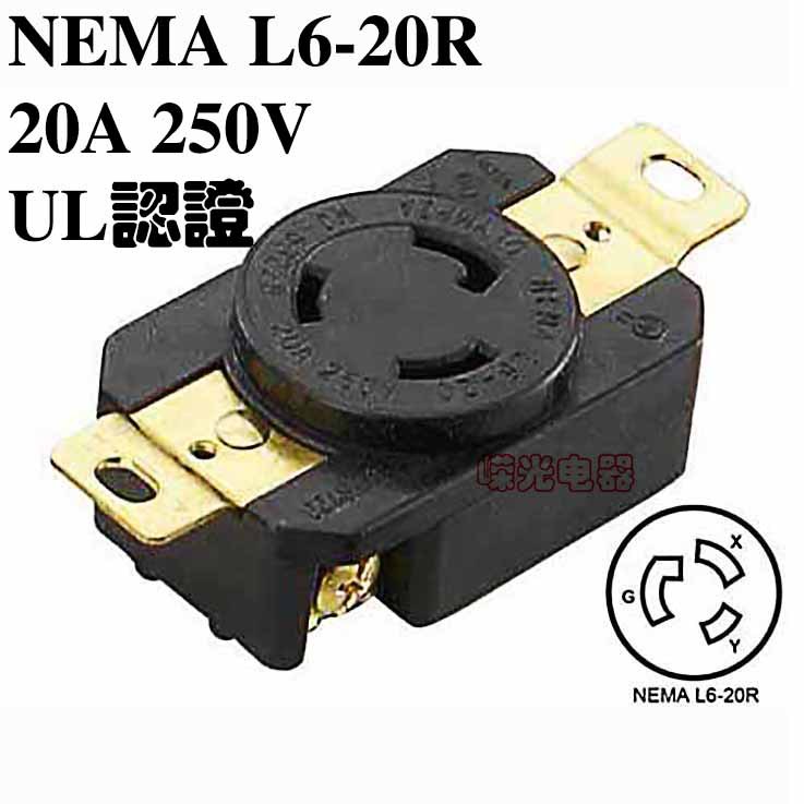 WJ-6322B NEMA L6-20R 美国防脱落插座20A 250V小型发电机暗装