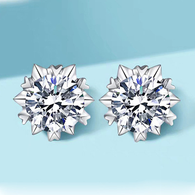 越恩莫桑石D色S925純銀耳釘1克拉時尚六爪廠家直銷雪花莫桑石耳釘