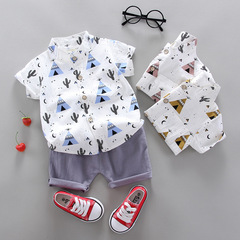 Cross-border summer Korean-style thin infant and toddler suit cartoon triangle short-sleeved shorts two-piece set factory direct sales