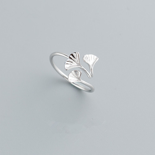 Ginkgo silver-plated ring for women Japanese and Korean literary and artistic fresh plain silver open student bestie index finger ring