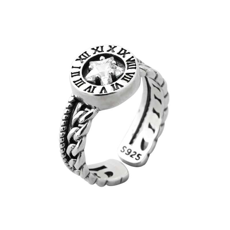 Fashionable ring, retro zirconium, silver 925 sample