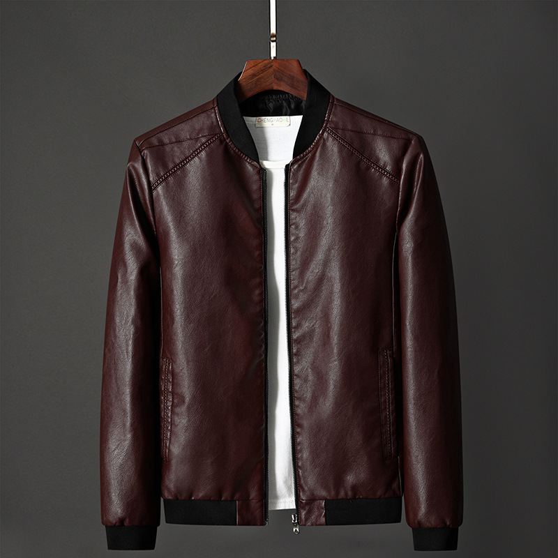 Men's Motorcycle Leather Jacket Stand Up Collar Autumn Jacket_voghion.com