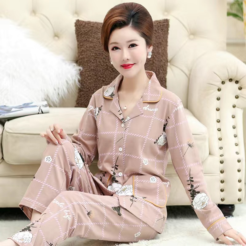 Pijamas mujer primavera y otoño 100% algodón ropa de abrigo de manga larga madre de mediana edad y ancianos Otoño e Invierno traje floral homewear
