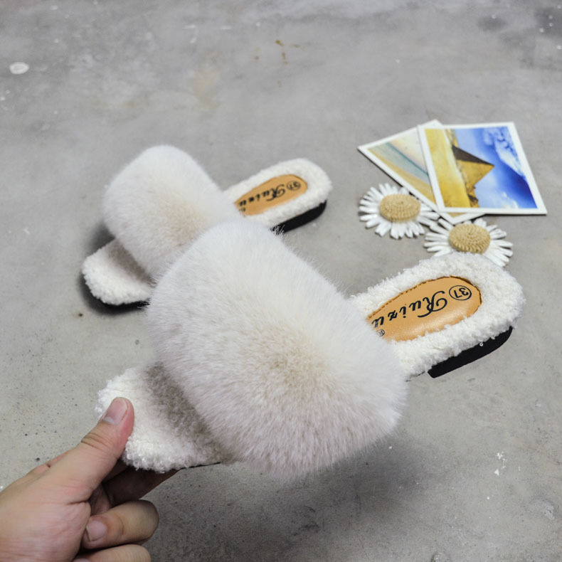 2021睿足秋冬季女士毛毛拖鞋韩版女式室内凉拖鞋居家保暖毛绒平跟
