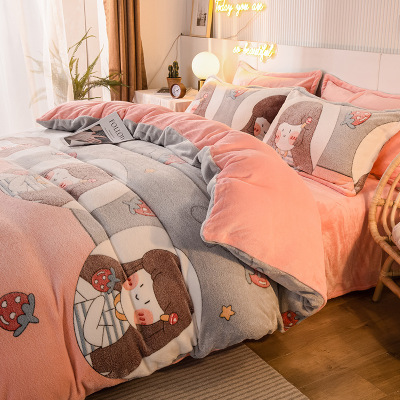 新款牛奶绒四件套法兰绒雪花绒四件套双面绒冬季四件套 加绒|ru