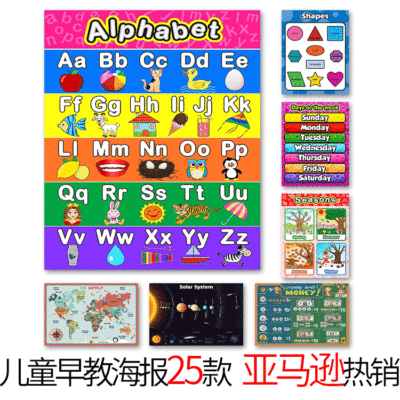 亚马逊热销儿童教育海报 字母表卡通幼儿园教室儿童房墙壁挂画