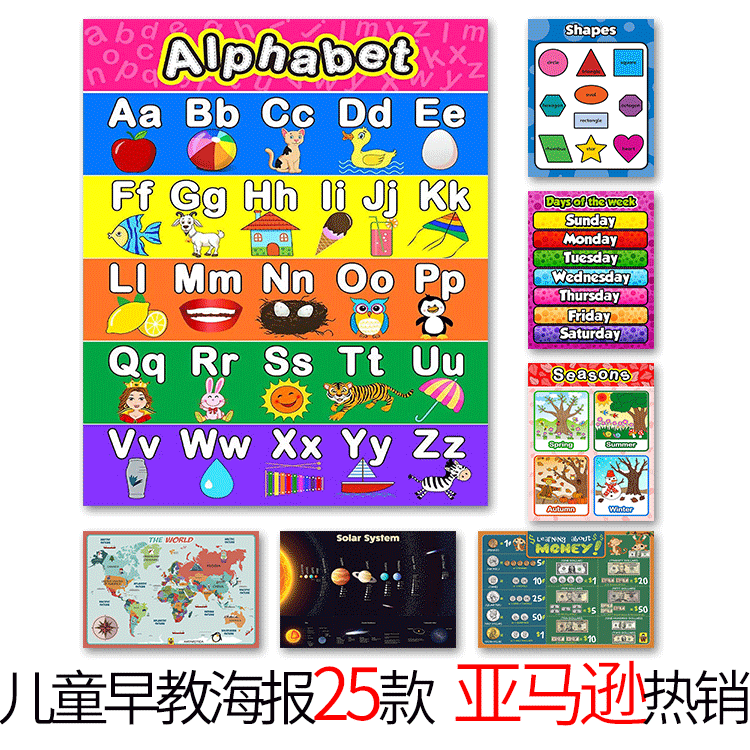 亚马逊热销儿童教育海报 字母表卡通幼儿园教室儿童房墙壁挂画