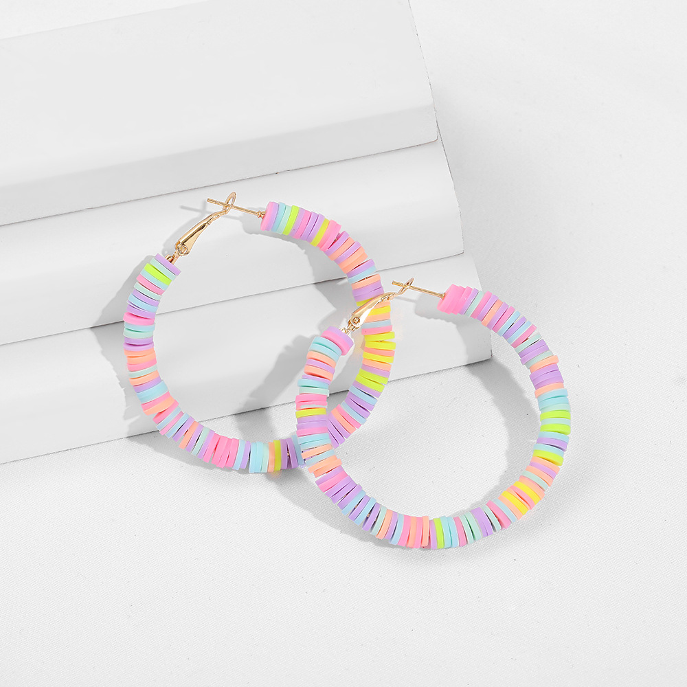 hot sale beach C-shaped soft pottery color exaggerated earrings wholesale