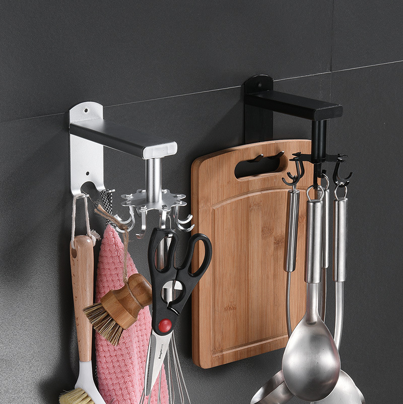 Aluminio espacio gancho libre cocina gadget almacenamiento estante giratorio gancho cuchara organización rack pared almacenamiento rack
