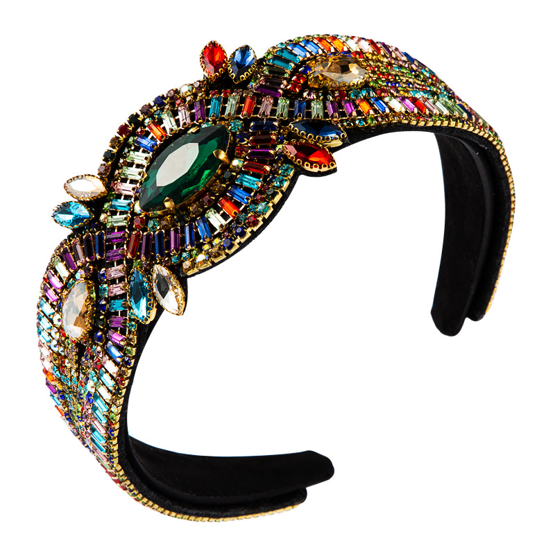 Baroque luxury ladies headband color rhinestone gem geometric personality party catwalk hair accessories headbandpicture7