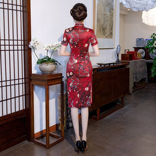 Chinese Dress Qipao for women Long cheongsam dress retro large cheongsam short sleeve