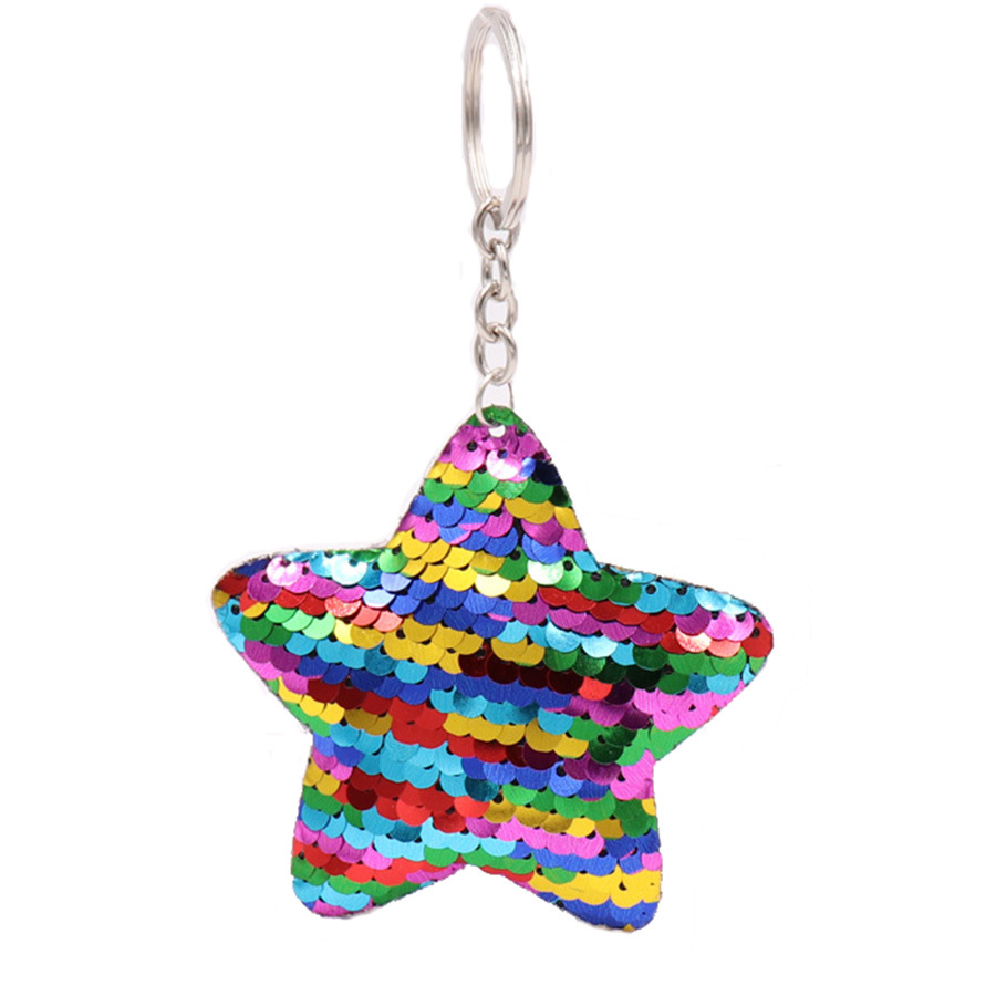 Estrella de cinco puntas reflectante de doble cara lentejuelas llavero lentejuelas bolsa llavero colgante al por mayor decoración de Navidad al por mayor