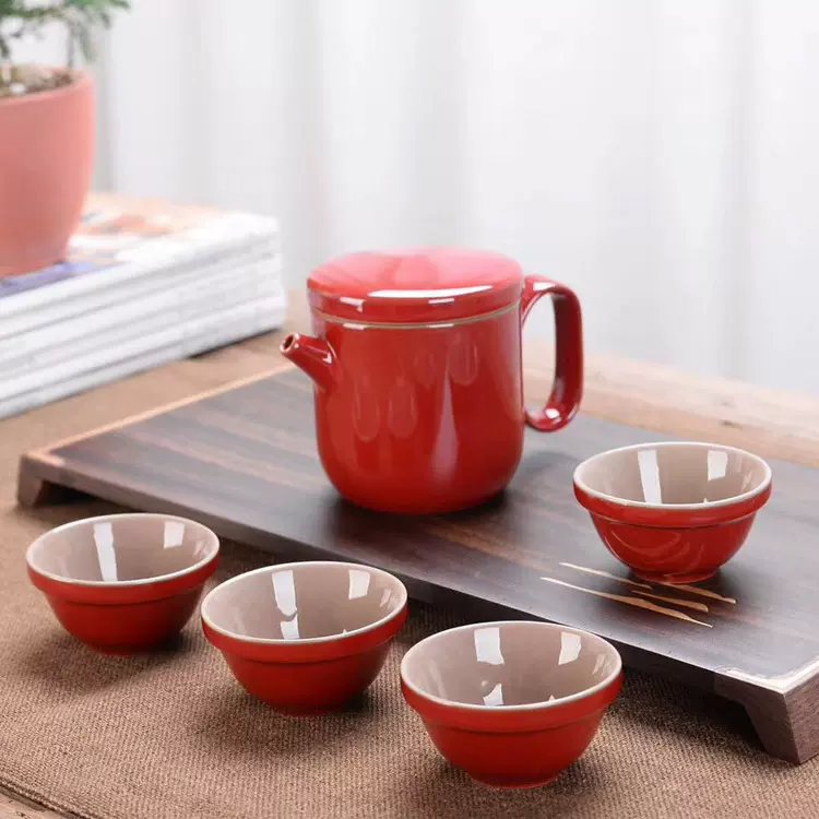 淘瓷八 旅行茶具一壶四杯茶具套装户外办公便携式小茶杯快客杯