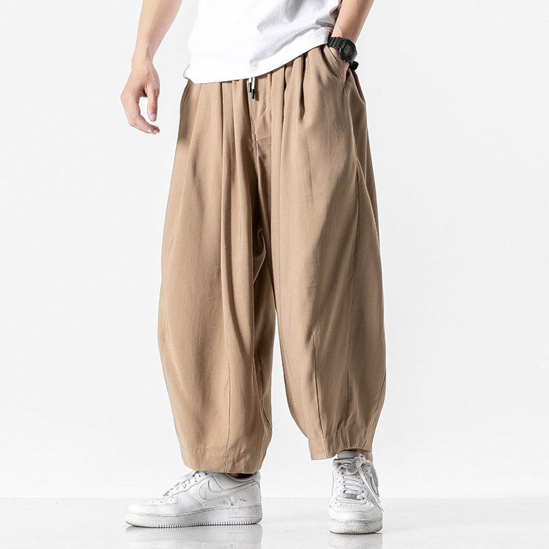 Wind Men's Loose Wide Leg Pants Spring and Summer Men's Large Size Straight Casual Pants Fat Men's Lantern Pants Radish Pants