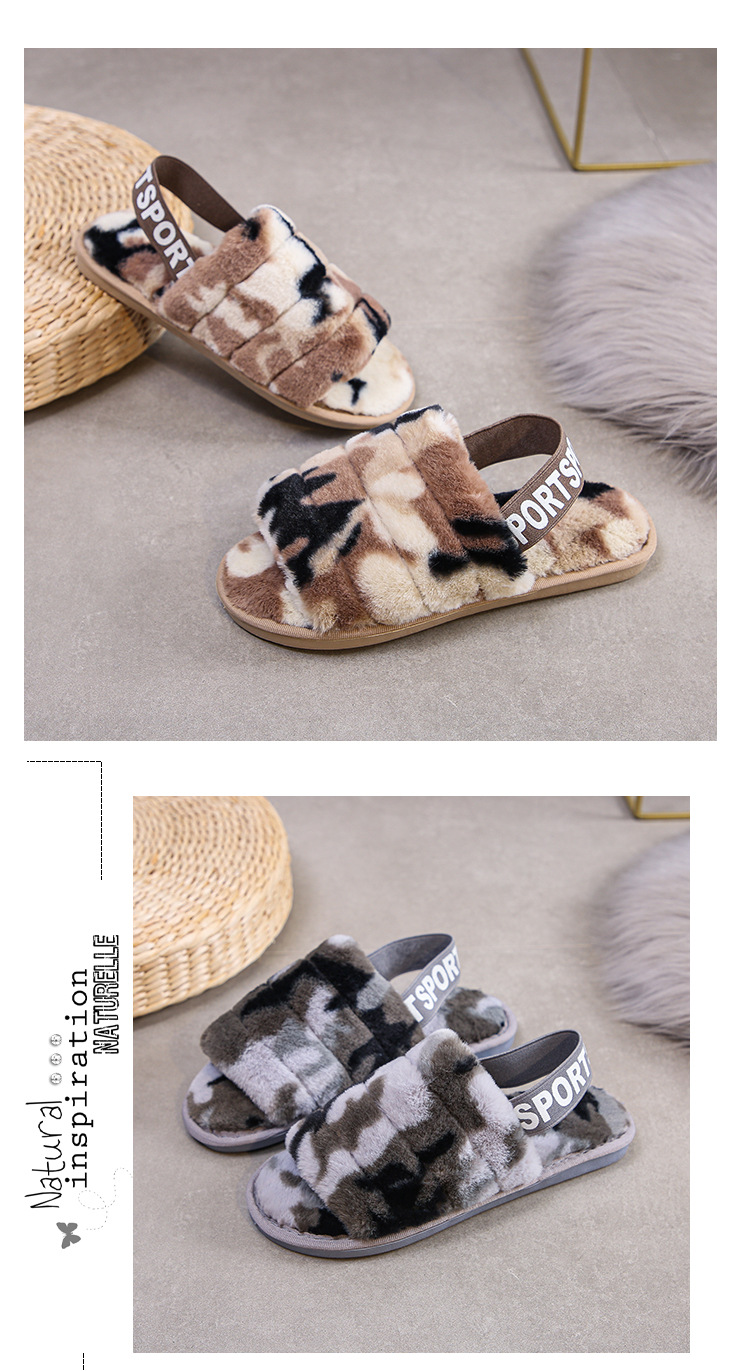 Women's Streetwear Camouflage Open Toe Plush Slippers display picture 15