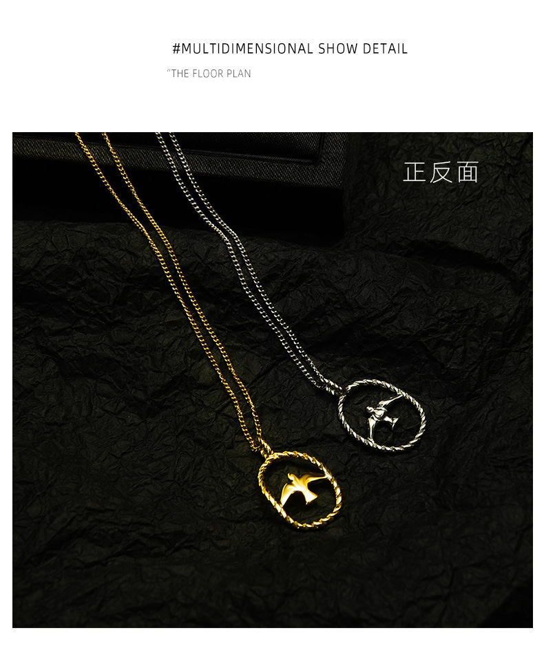 Hollow Small Swallow Titanium Steel Plated 18k Real Gold Clavicle Necklace display picture 5