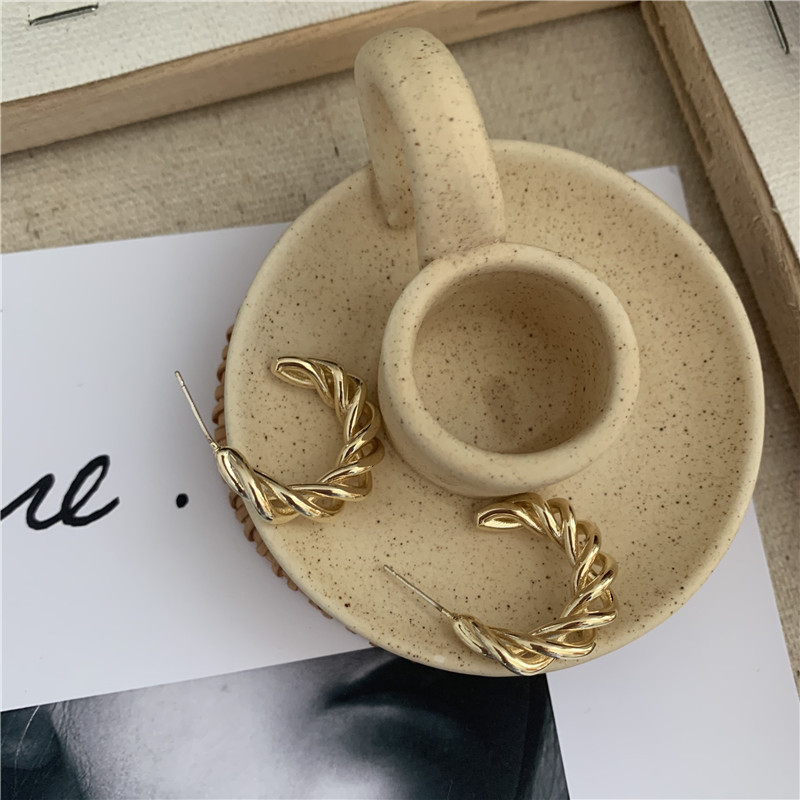 Simple Gold Small Circle Hollow Horn Earring Wholesale display picture 6