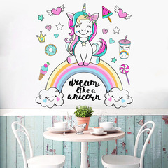 跨境新款熱賣可愛獨角獸PVC牆貼卡通兒童房裝飾自粘裝飾畫KSD8860