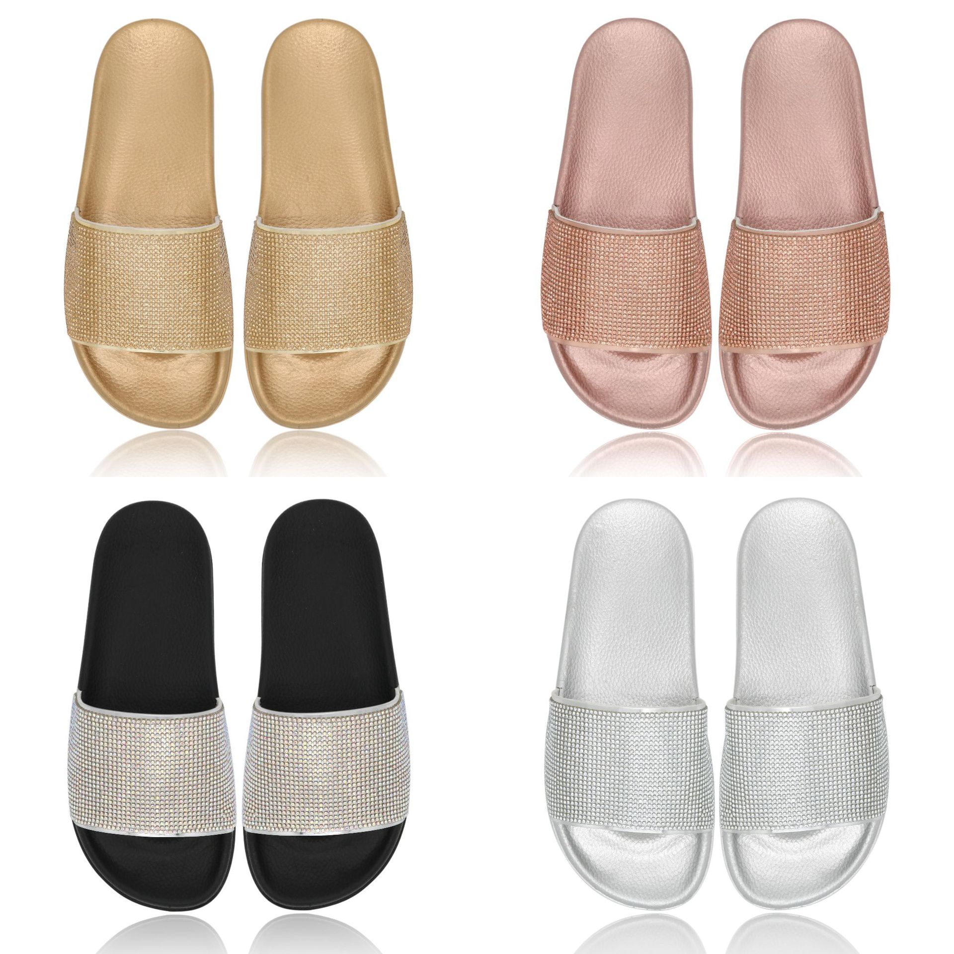 Women's Casual Vacation Solid Color Rhinestone Open Toe Slides Slippers display picture 1