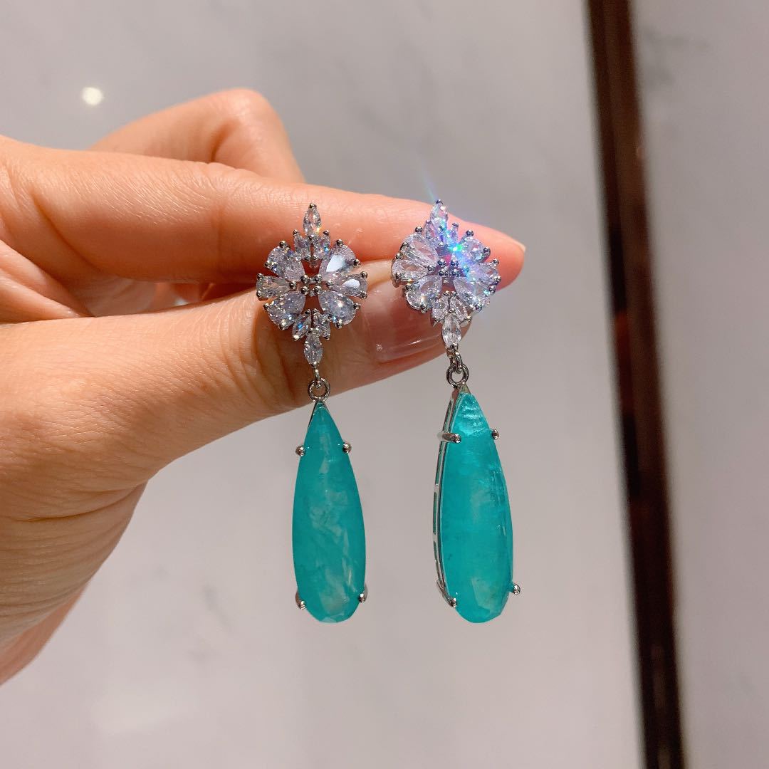 Zhuang Shengsheng joyería Comercio exterior imitación retro palaiba grandes gotas para los oídos desgaste de la noche gota agua piedra principal 10*30 espárragos