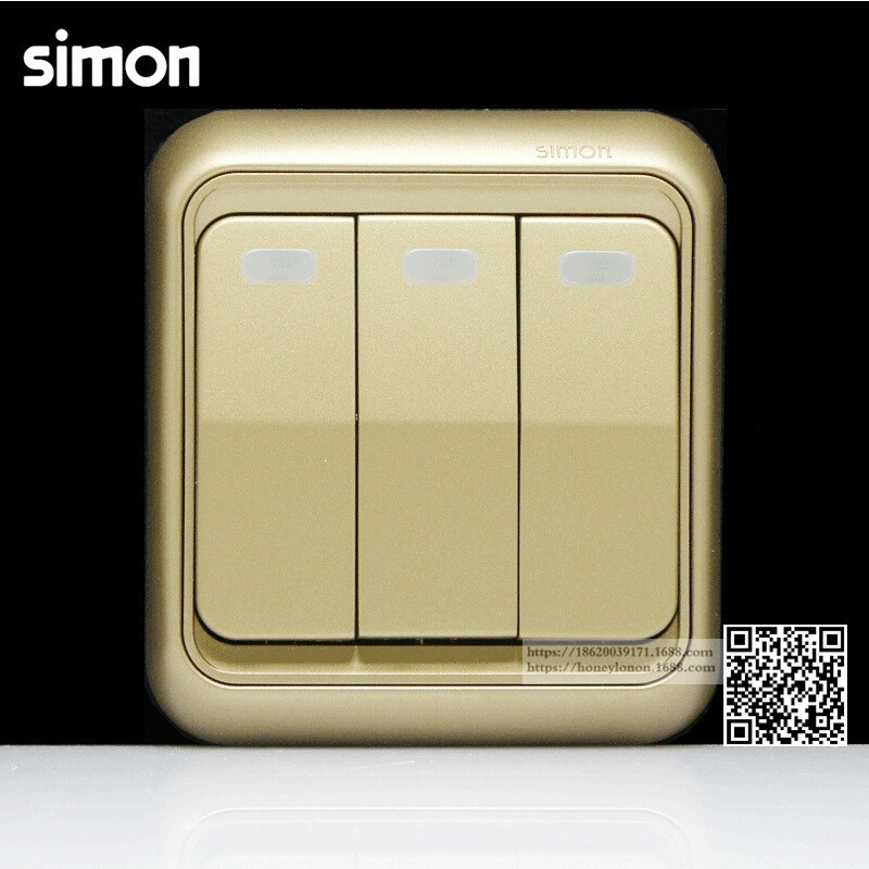 simon/西蒙 60香槟金 三位单极带LED指示灯60371LED-50XB