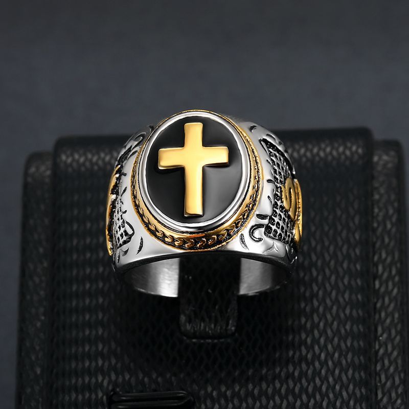 1 Piece Hip-hop Cross Titanium Steel Plating Men's Rings display picture 2