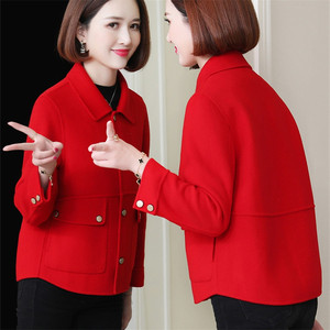 2020秋冬新品红色毛呢大衣女短款双面羊绒大衣修身毛呢子外套批发