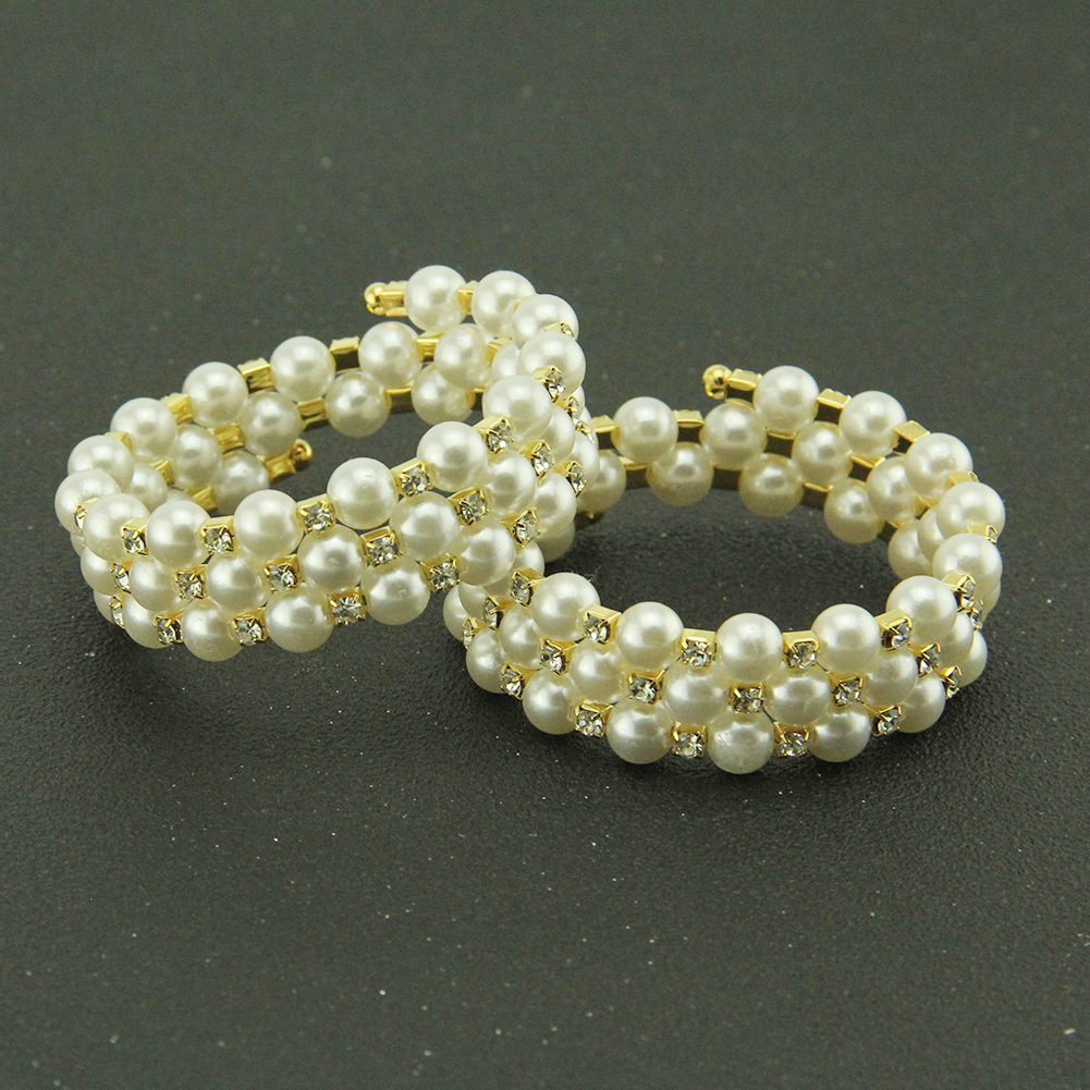 Fashion Personality Diamond-studded Pearl Three-layer Wide Bracelet display picture 3