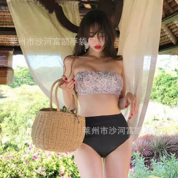 Retro straw bag, beach basket for leisure, Mori