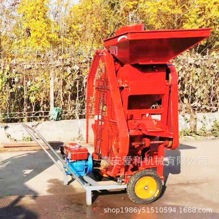 家用小型花生二次复脱除尘款花生脱壳机出口柴油机版可移动轮胎架