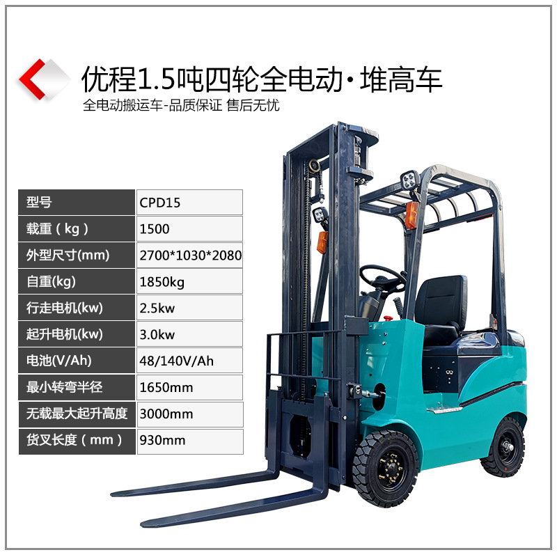 Camión elevador eléctrico de cuatro ruedas de Youcheng, carretilla elevadora elevadora eléctrica, carretilla elevadora de baterías, carretilla elevadora