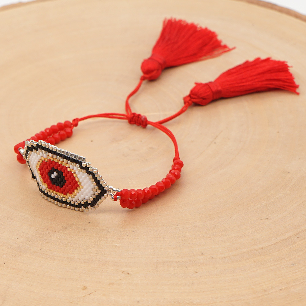 Fashion Ethnic Style Antique Rice Beads Hand-woven Demon Eye Bracelet For Women display picture 5