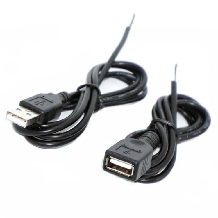 USB公头母头单头电源线两2芯四芯数据连接线0.3米1m长短线2/3短路