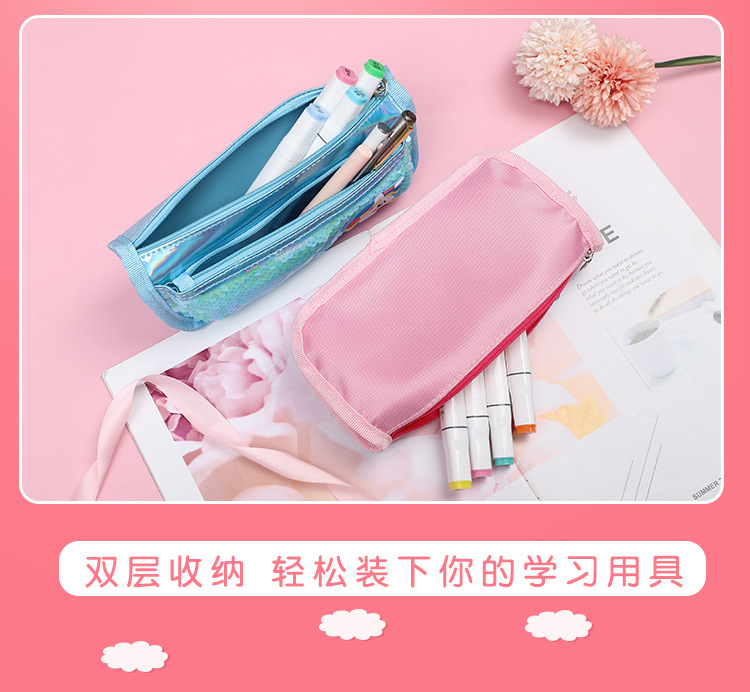 Korean minimalist canvas unicorn pencil case, a girl's fresh and portable large-capacity stationery bag, student pencil case detail image 17