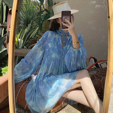 小个子海边度假沙滩短裙女三亚旅游拍照宽松气质雪纺连衣裙子