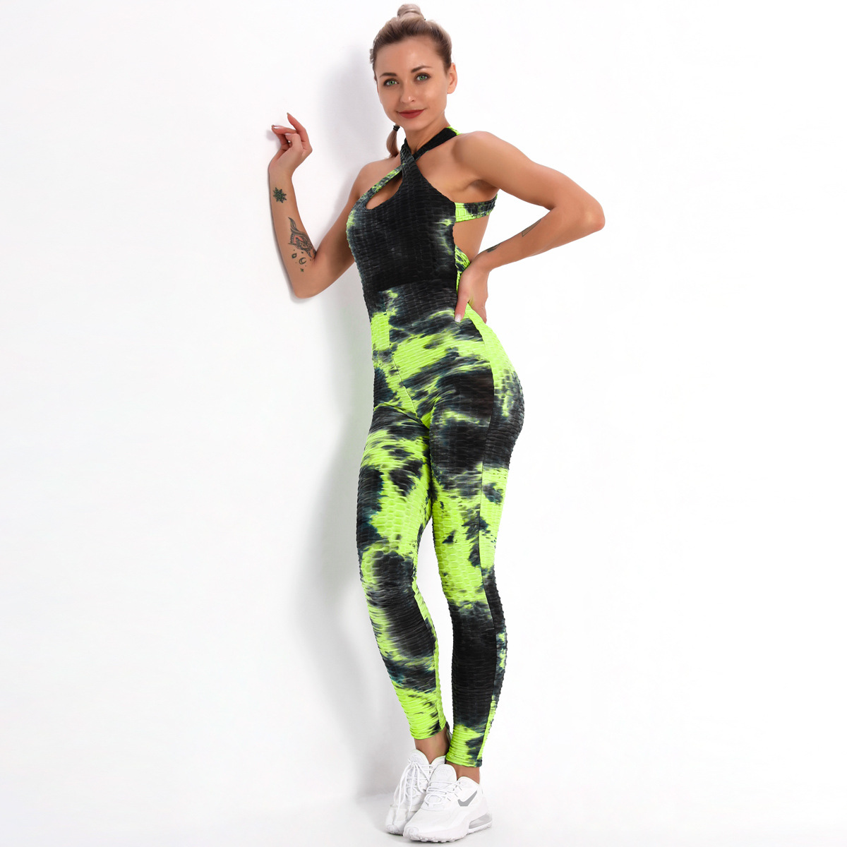 coser ropa de yoga de una pieza con eslinga tie-dye NSLX9003