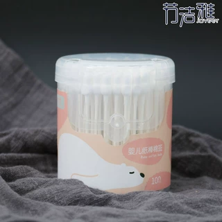 节洁雅OEM婴儿棉签桶装100支葫芦头清洁护理细纸棒大棉签棒批发