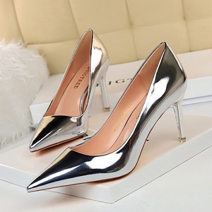 9511-A7 metal with European and American fashion sexy high-heeled shallow mouth pointed nightclub show thin high heels