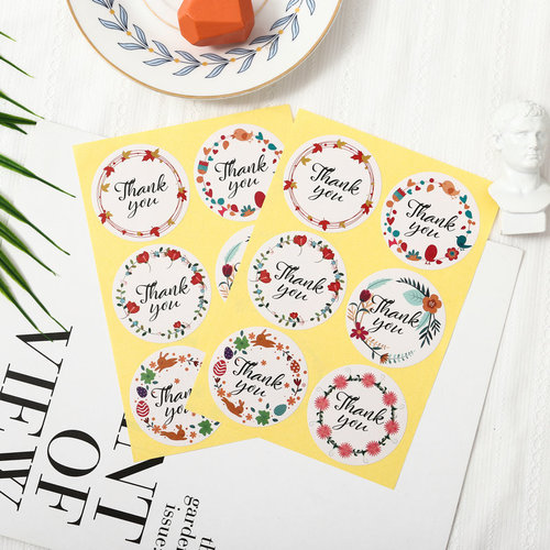 Wreath thank you colorful baking packaging sticker plastic bag decorative seal sticker thank you sticker