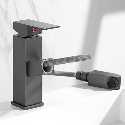简约抽拉式水龙头冷热洗脸盆卫生间台下盆家用深空灰色北欧龙头|ms