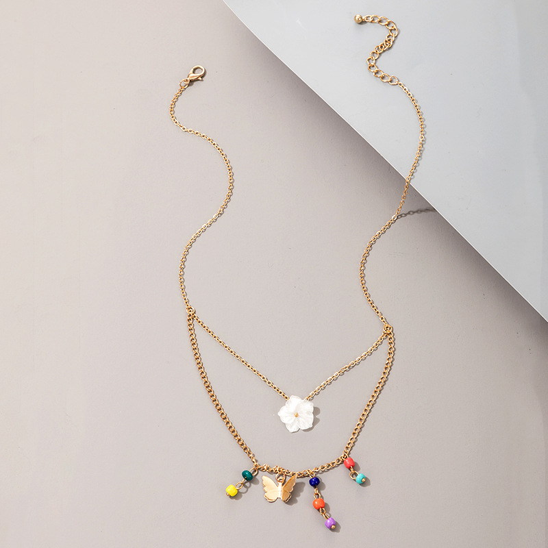 Collier Multicouche De Papillon De Fleur De Perle De Riz Colorée De Mode Populaire display picture 5