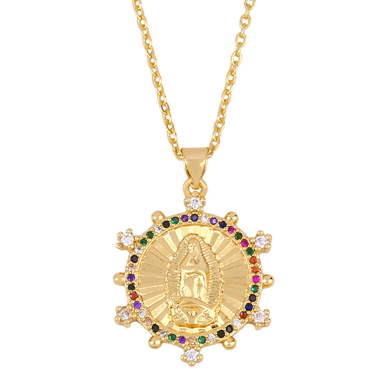 Diamond Colored Zircon Virgin Mary Pendant Golden Cheap Hip Hop Trend Necklace display picture 3