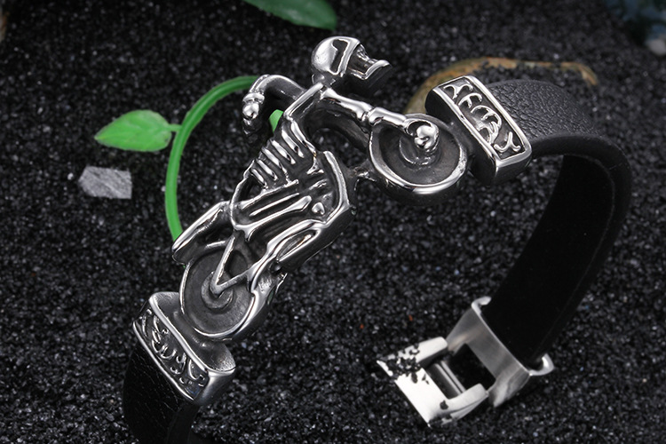 1 Piece Fashion Motorcycle Skull Stainless Steel Leather Menu0027S Bangle