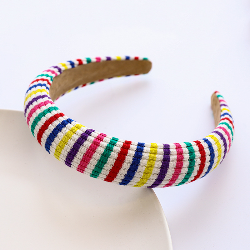 Korean Striped Rainbow-colored Wool Knitted Sponge Headband display picture 4