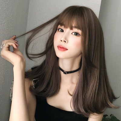 Wavy Hair Wigs Japanese wig female long hair gradually dyed clavicle hair air bangs whole head cover