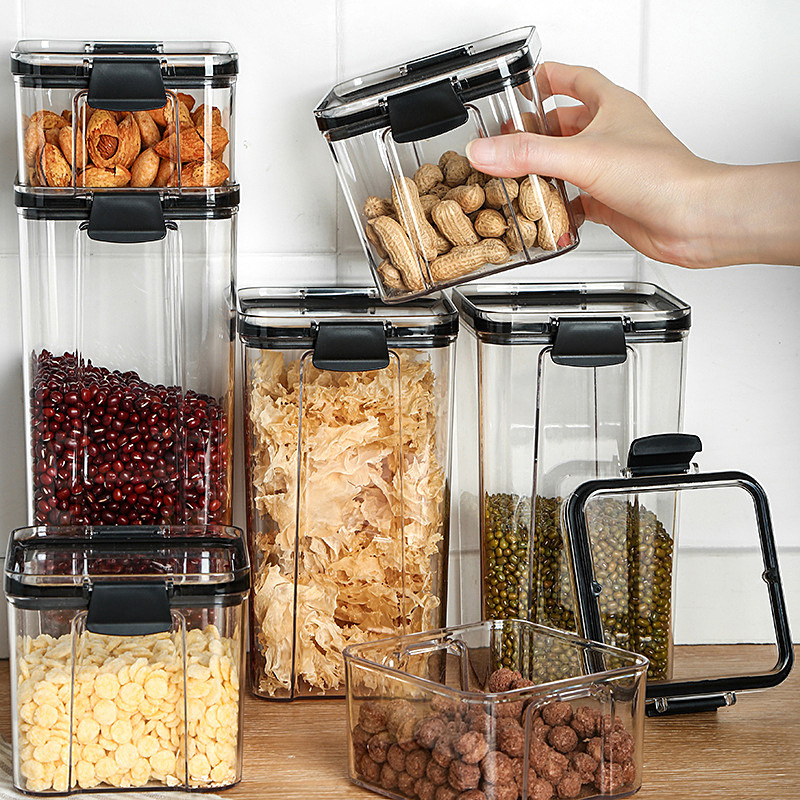 Square transparent sealed fresh box kitchen grain mixed food storage tanks can superimpose snack dried fruit storage can wholesale