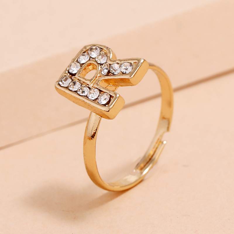 Korean Fashion All-match Ring Simple Trendy Diamond R Letter Ring Wholesale display picture 2