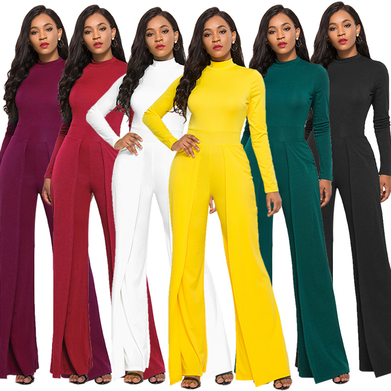 round neck long sleeve wide leg jumpsuit NSLM30303